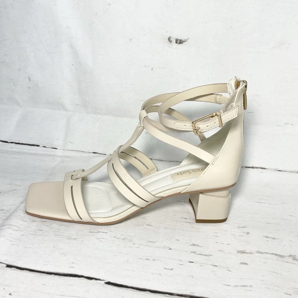 Franco Sarto Korie Shoes Women's 9.5M Beige Leather Ankle Strap Strappy New
